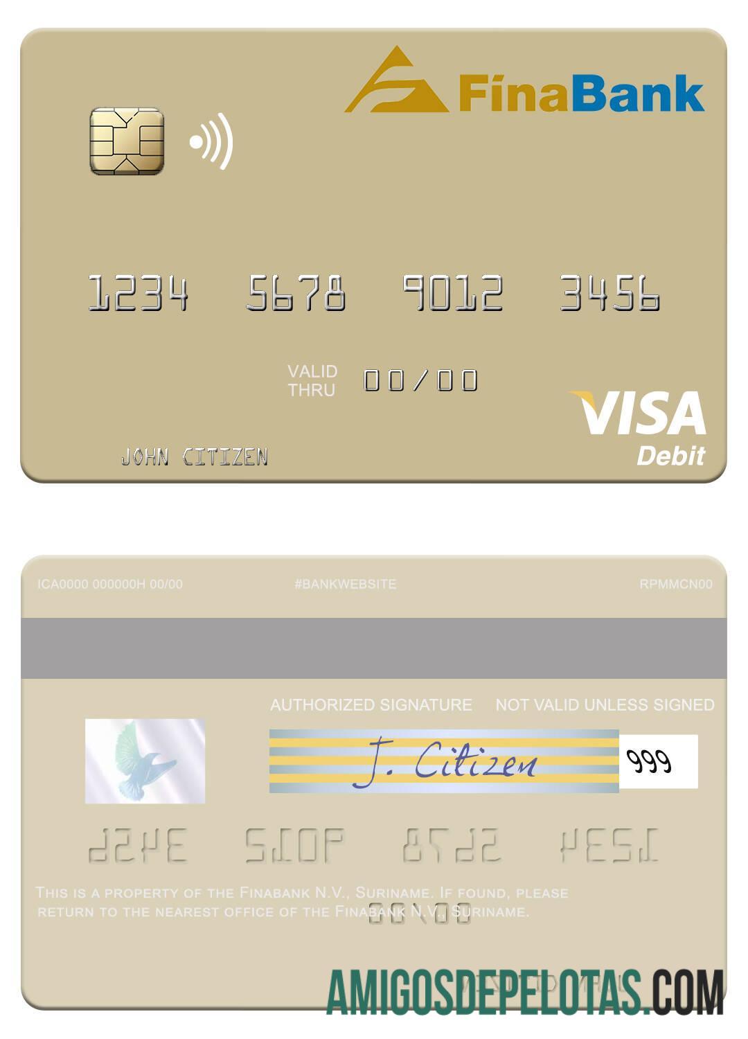 Cartão de débito Suriname Finabank N.V. exemplo real